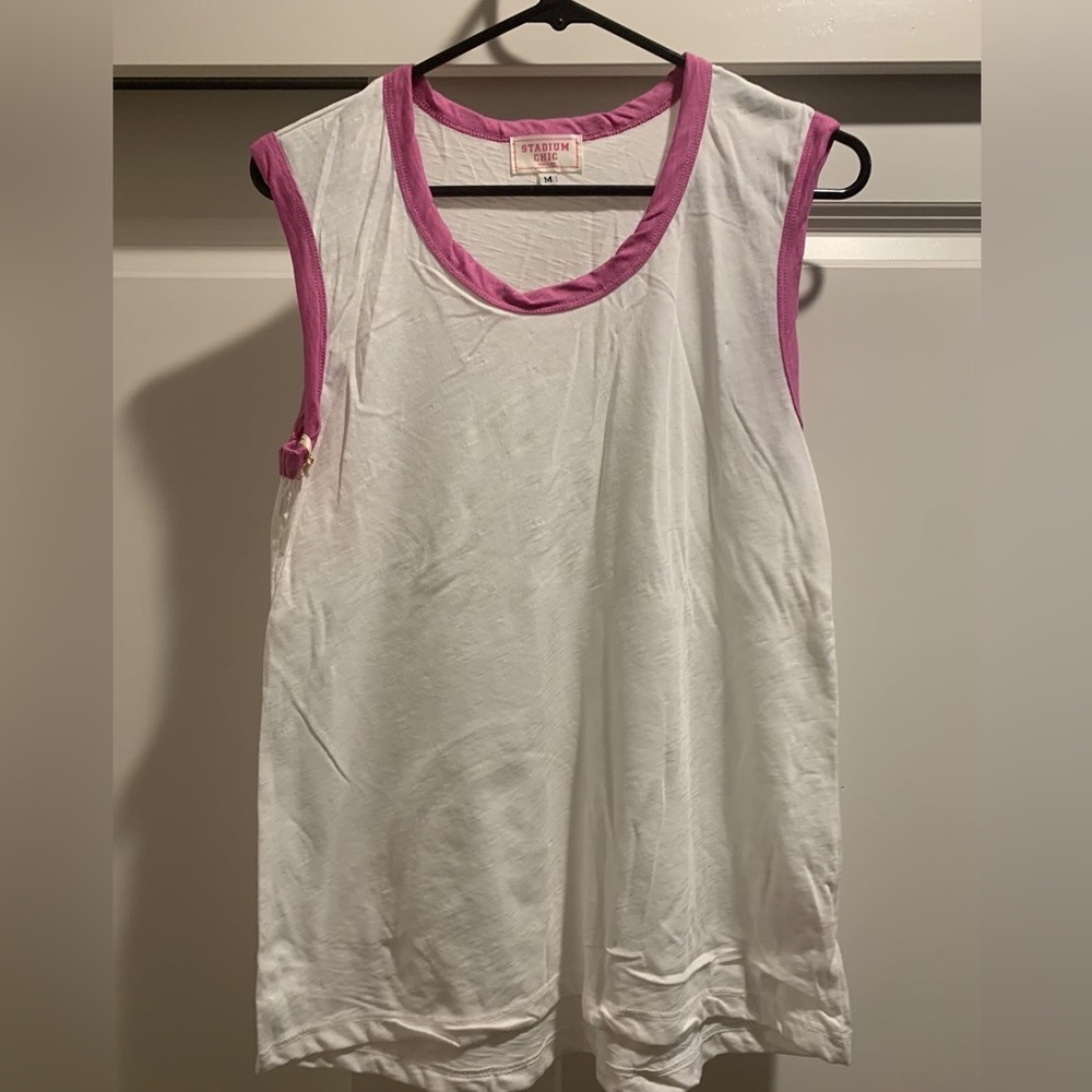 White with magenta ringer tee detail